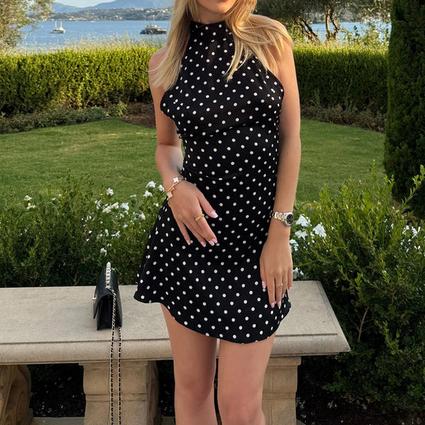 Chic Polka Dot Halter Dress